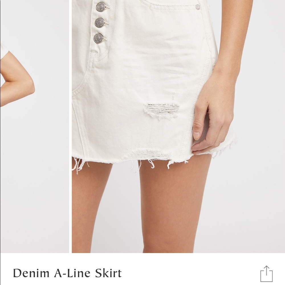 Free People Worn White Denim A-Line Skirt